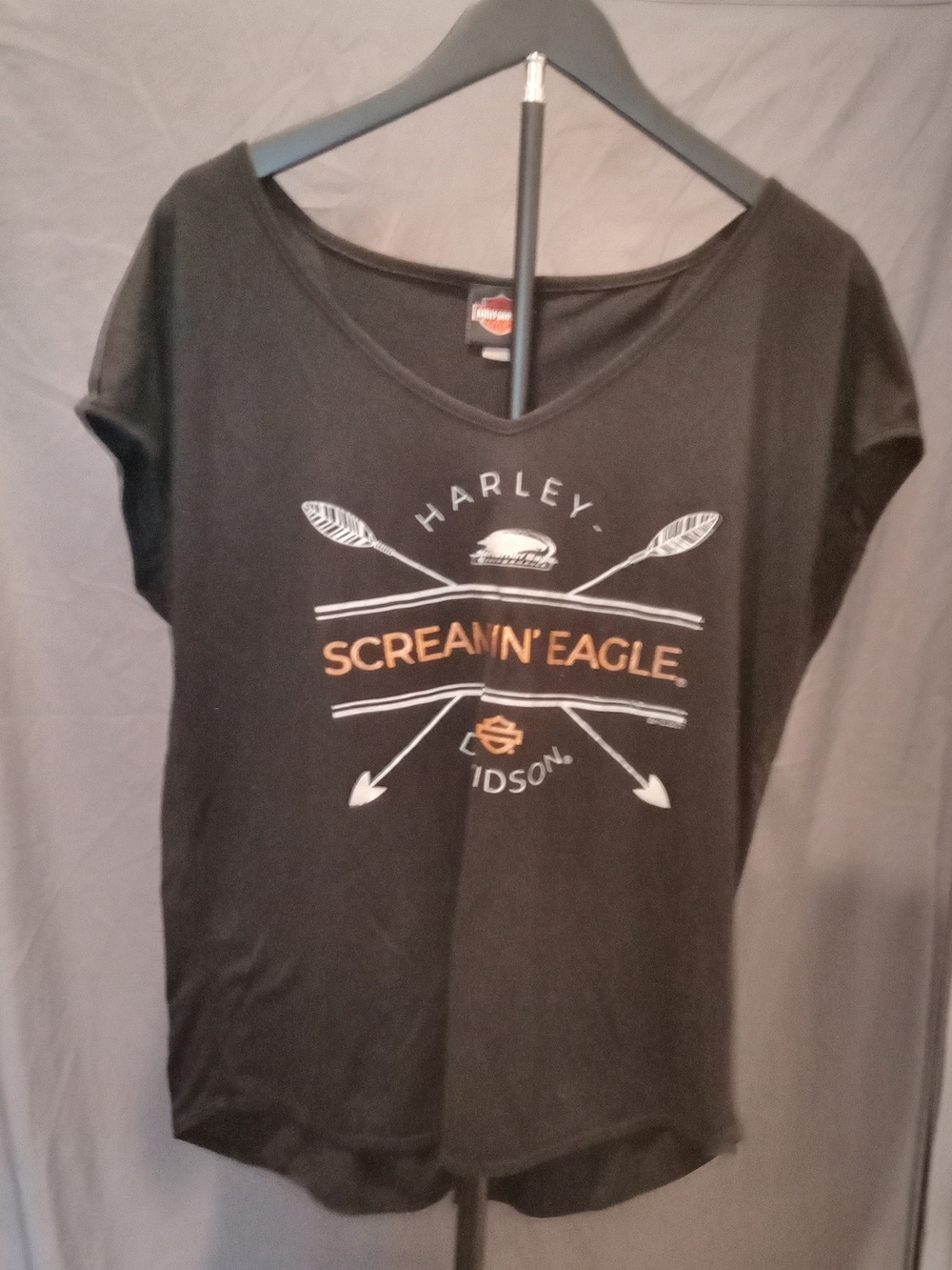 Harley-Davidson Black Tee with Screamin' Eagle Graphic Open Slit Back Size M
